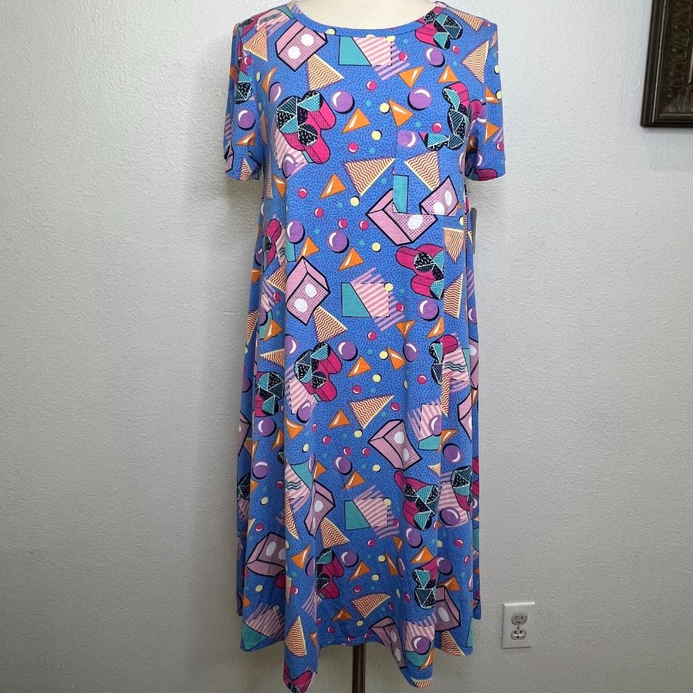 NWT Lularoe Carly Geometric Disney Mickey Print  Multicolor  Hi-Low Dress Size M